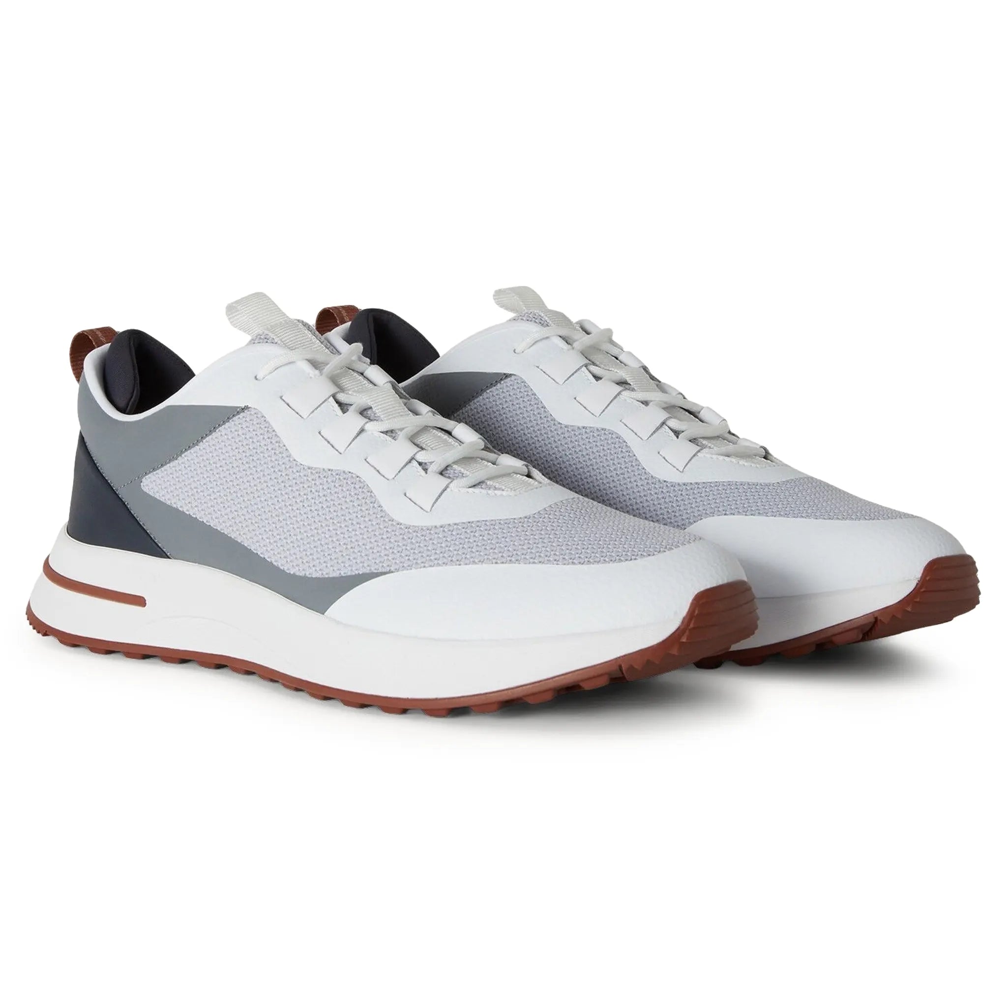 Front Side View of Loro Piana Week End Walk Frost Grey Linen Mesh Sneaker FAM1718_F3DU